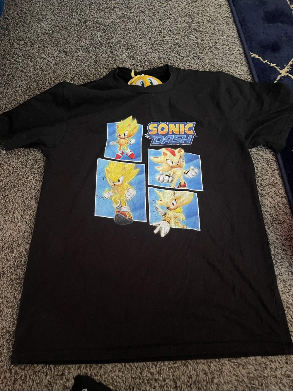Sonic Dash Black Kids Graphic Tee - Super Sonic Panels